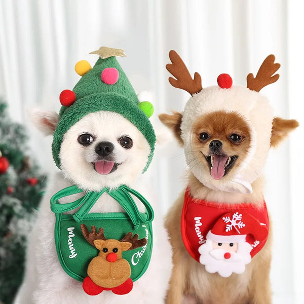 Christmas Pet Hat Cute Antlers Saliva Towel Cat Headgear Hat Birthday Dress Up Plush Rabbit Ears Bouncy Halloween Accessory