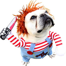 Halloween Dog Cosplay Chucky Costume Pet Dress Up Cats Dogs Clothes for Small Dogs Boy Wig Hat Halloween Cosplay Christmas Party